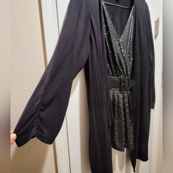 Plus Blazer and Sequin Blouse attached with Faux Belt at Waist - Picture 3 of 7